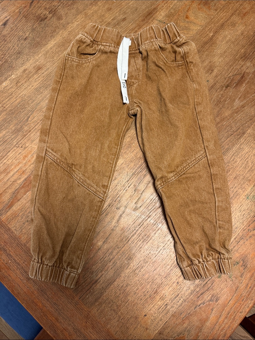 Kids Tan Elastic-Waist Jogger Pants with Drawstring